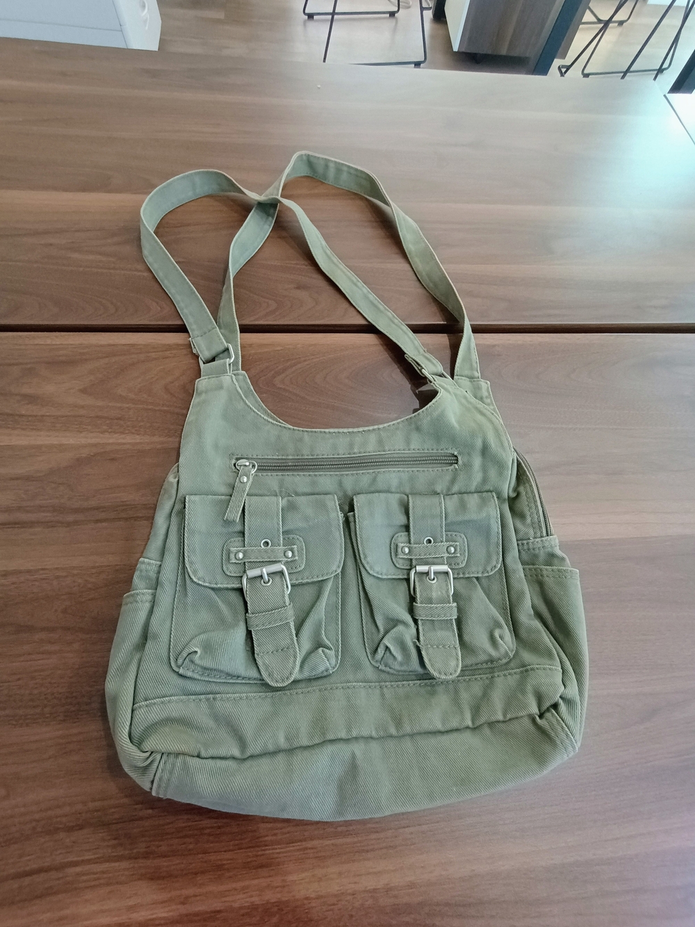 Olive Green Canvas Shoulder Bag